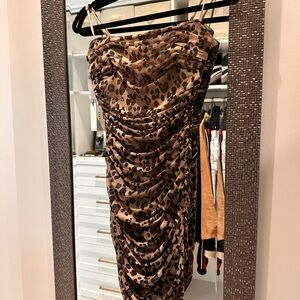 Babaton Strapless Brown Leopard Dress